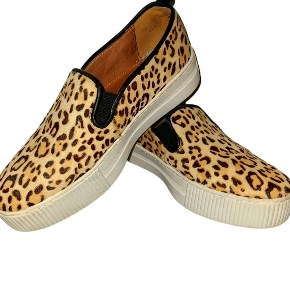 Halogen Leopard Print Calf Hair Platform Slip on Sneakers - Picture 1 of 14